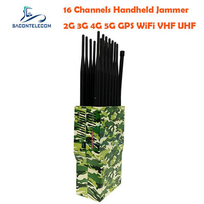 21W Output Power Portable Signal Jammer with 30m Jamming Range and 16 Antennas for GPS WiFi Bluetooth Blocking