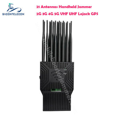 21W Output Power Portable Signal Jammer with 21 Antennas for 5G Lojack UHF VHF GPS WiFi Blocking